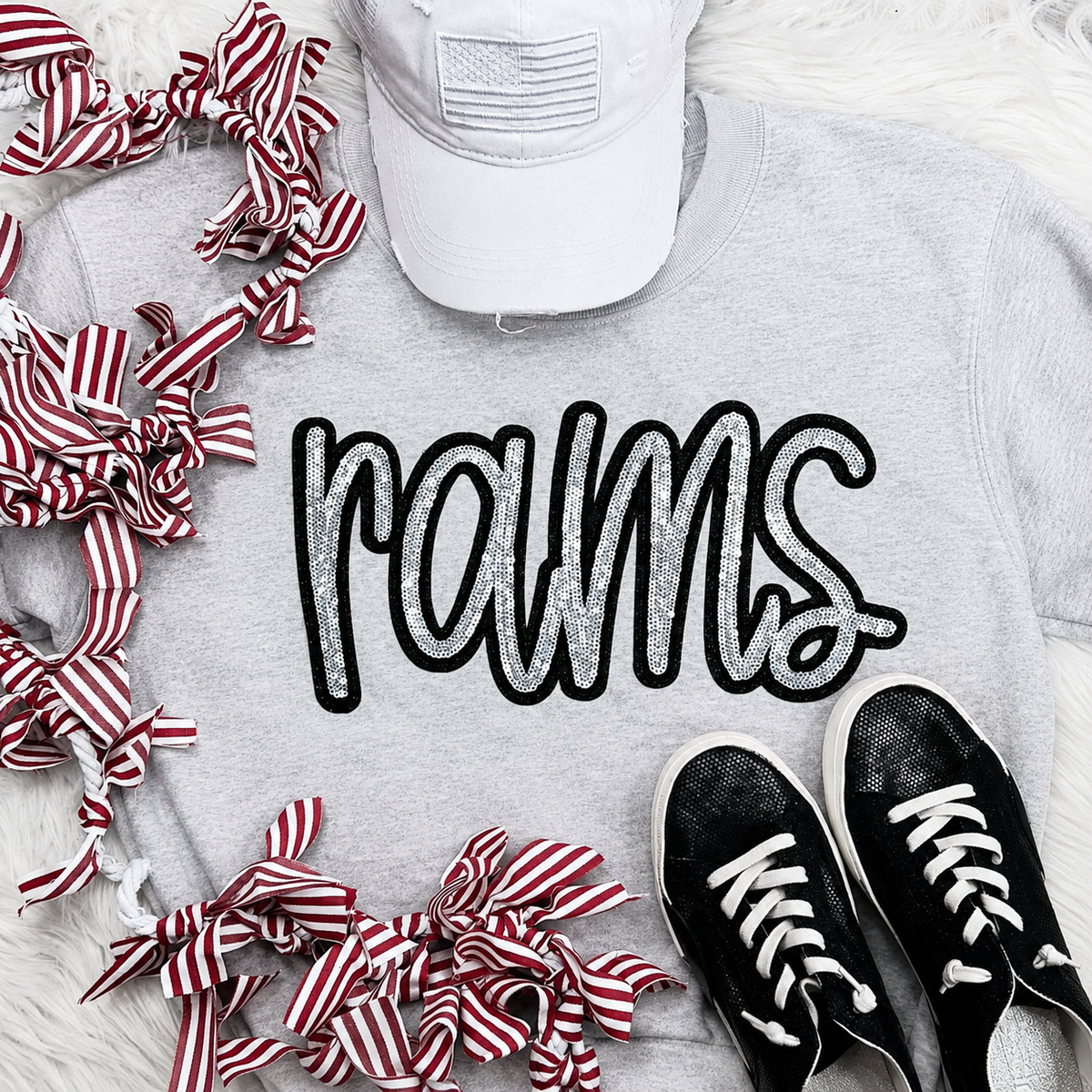 Rams Sequins Script Tee & Sweatshirt