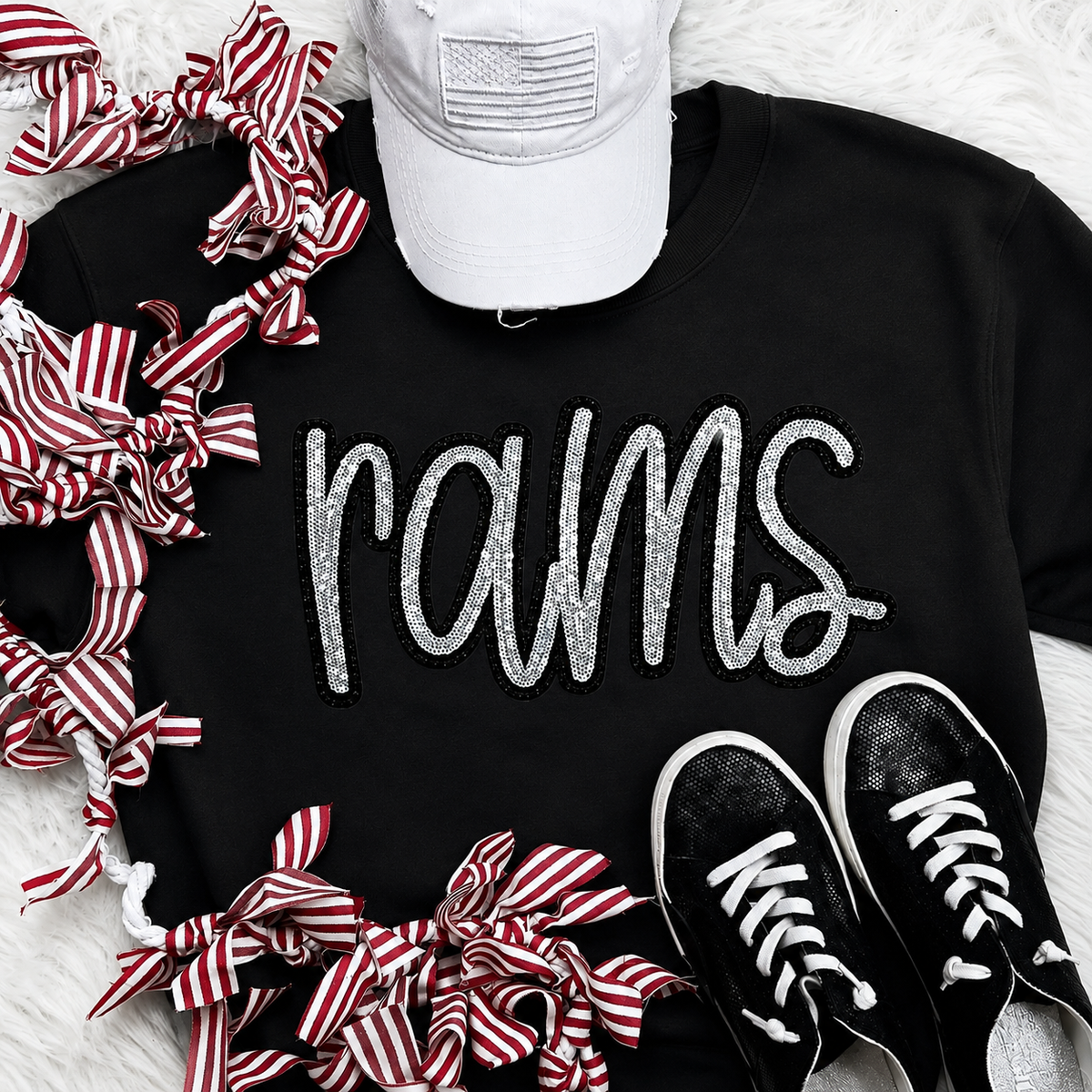 Rams Sequins Script Tee & Sweatshirt