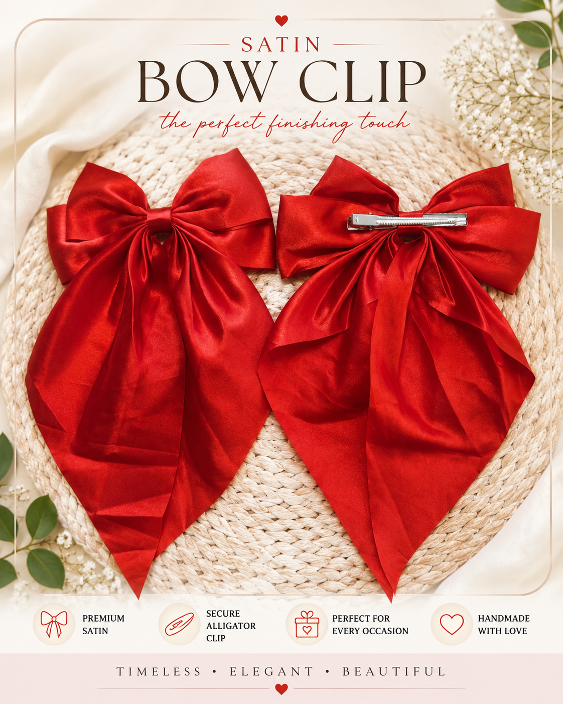 Satin Red Bow-alligator clip